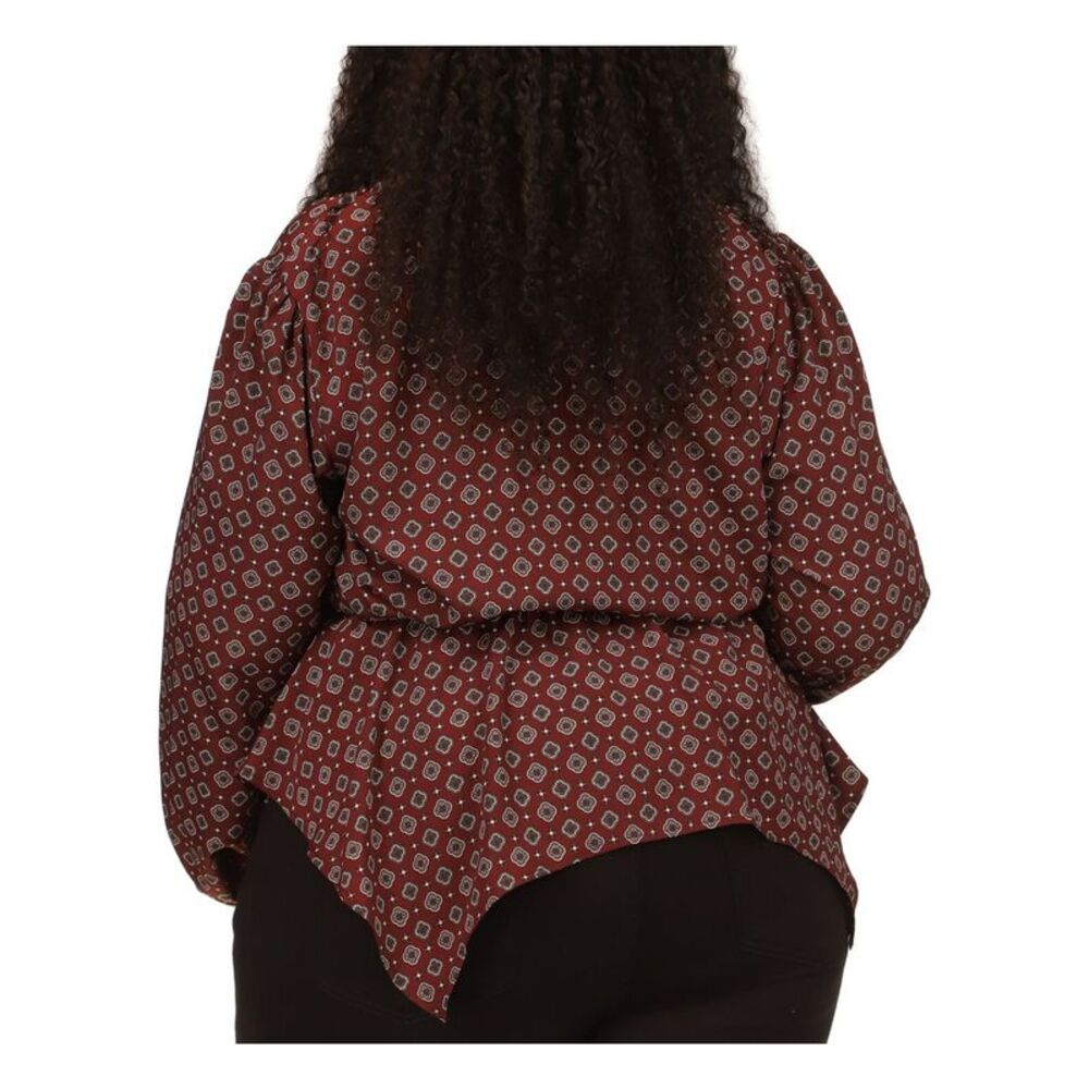 MICHAEL MICHAEL KORS Womens Burgundy Long Sleeve Faux Wrap Top Plus 1X - Picture 2 of 4